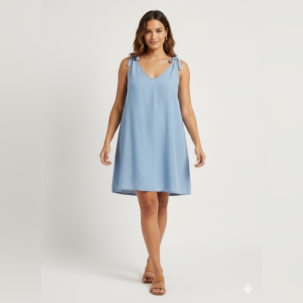 a.n.a NWT Blue Chambray Lyocell Shift Mini Dress Size XL Boho Coastal Summer